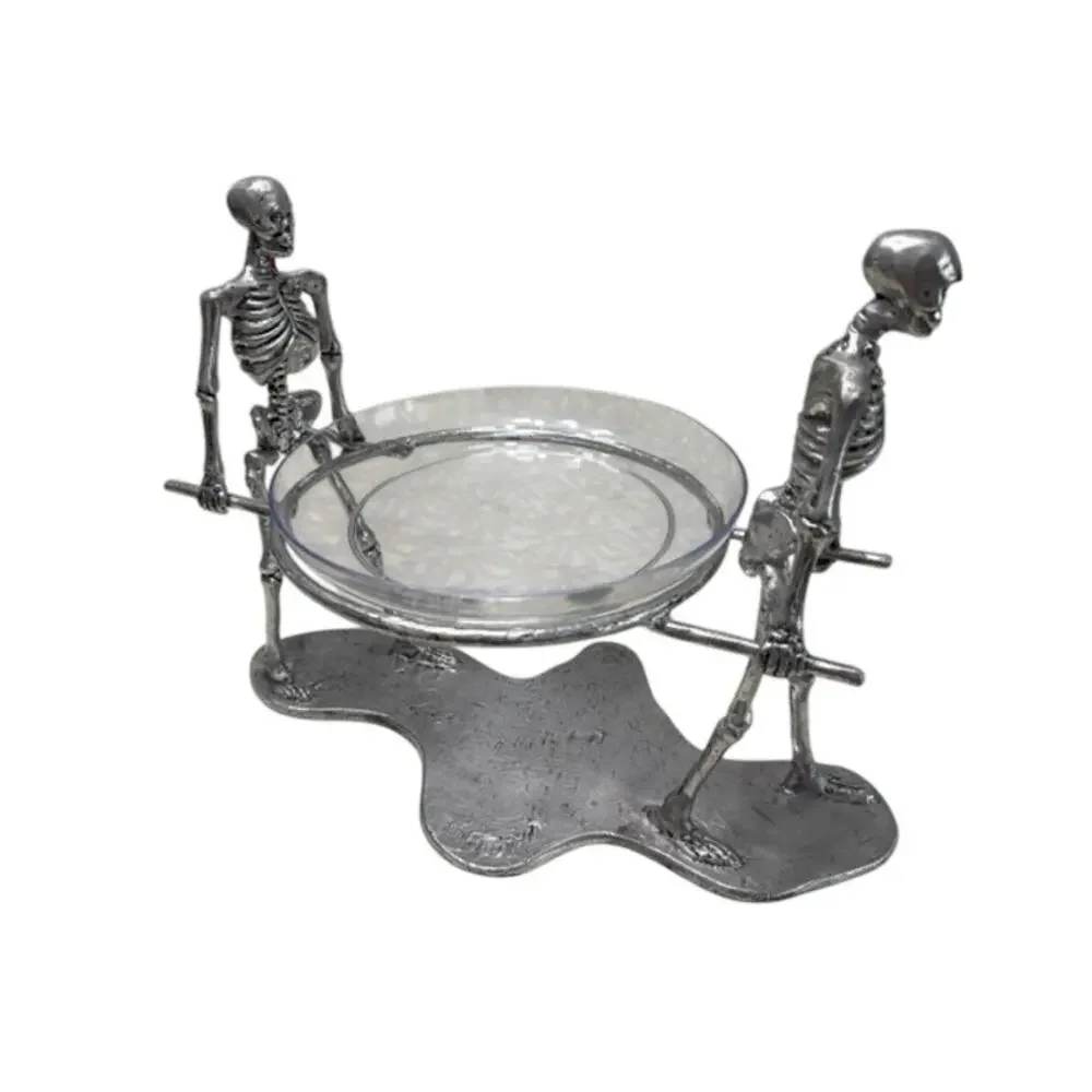 Pottery Barn Skeleton Serving Bowl glass halloween pallbearer stand
